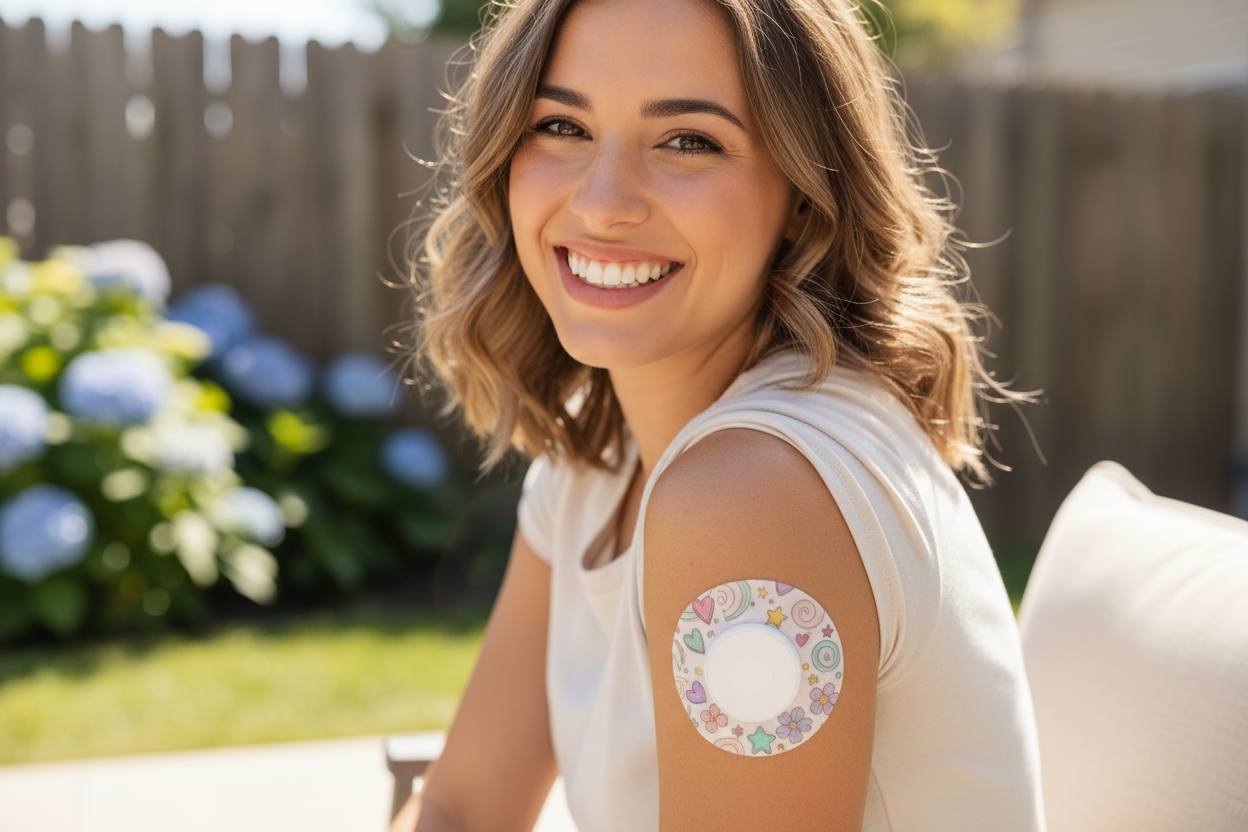 woman wearing cute cgm patch